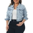 thumbnail image 1 of DARING DIVA Women's Plus Button Closed Cropped Denim Jacket 4X Light Blue Snow Wash, 1 of 6