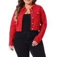 thumbnail image 1 of DARING DIVA Women's Plus Button Closed Cropped Denim Jacket 4X Red, 1 of 6