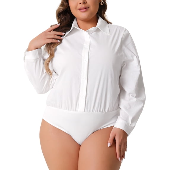 DARING DIVA Women's Plus Button Down Long Sleeve Blouse 1X White