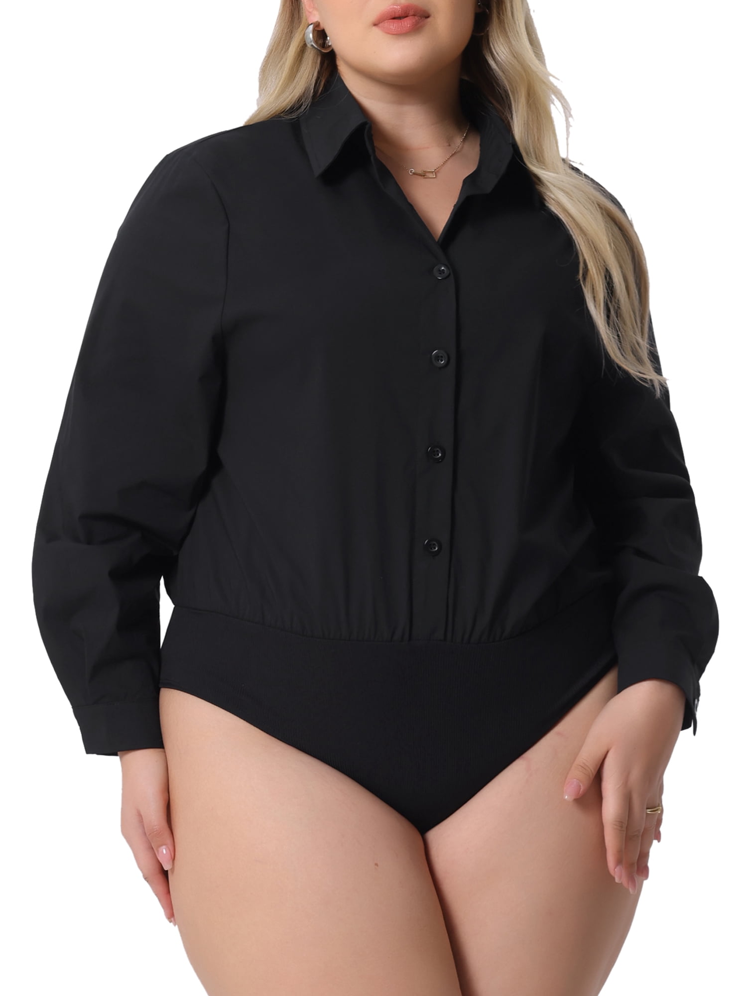 DARING DIVA Women's Plus Button Down Long Sleeve Blouse 4X Black