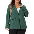thumbnail image 1 of DARING DIVA Women's Plus Button Down Notched Lapel Office Jackets Blazer Dark Green 1X, 1 of 6