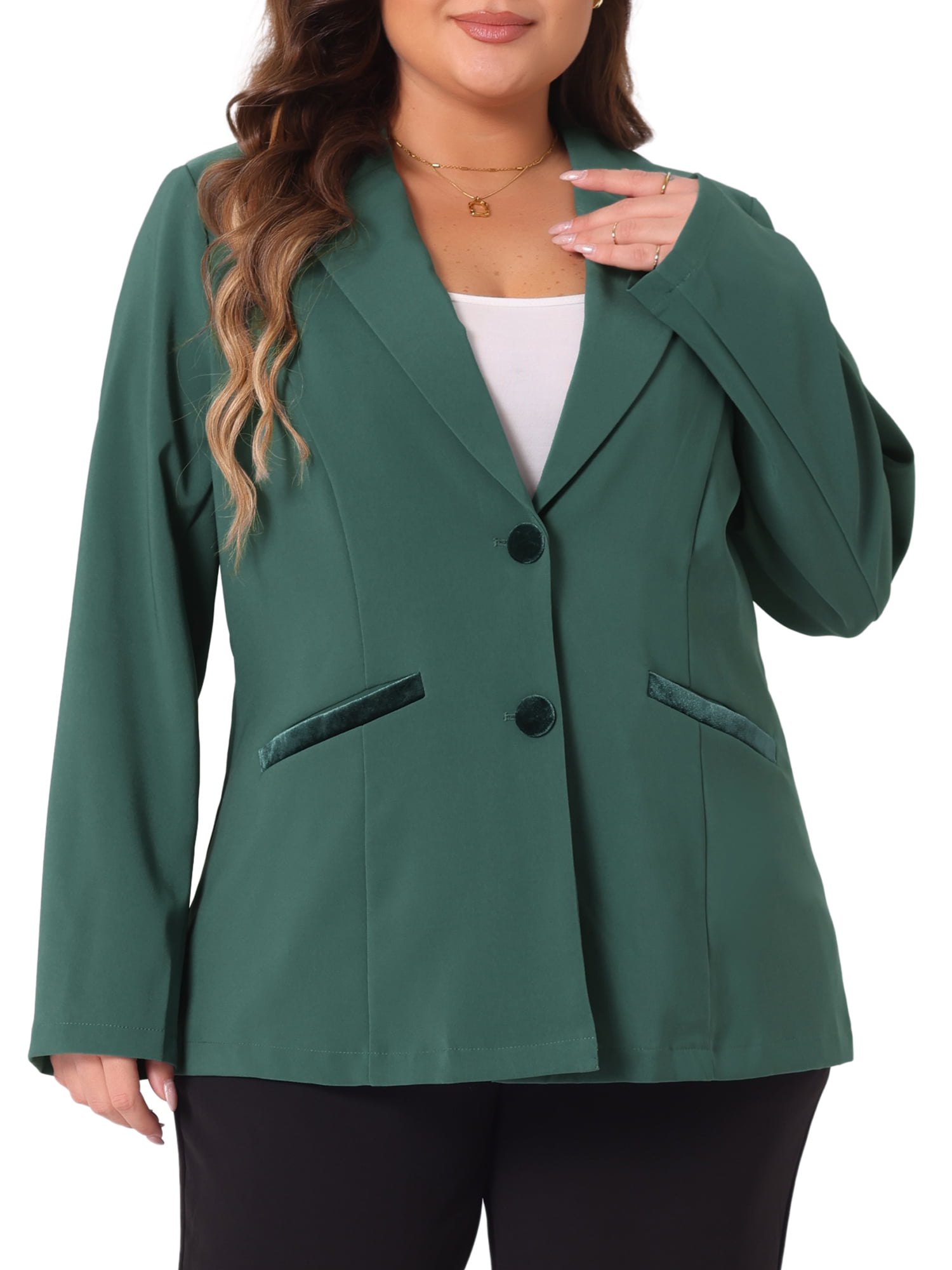DARING DIVA Women's Plus Size Lapel Button Business Casual Suit Jacket 3X Dark Green