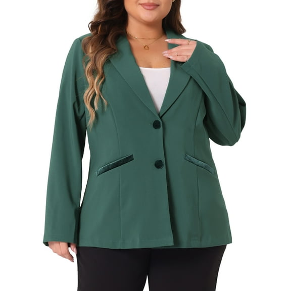 DARING DIVA Women's Plus Button Down Notched Lapel Office Jackets Blazer Dark Green 3X