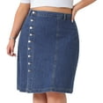 thumbnail image 1 of DARING DIVA Women's Plus Button Front High Waist A Line Midi Jean Skirt 1X Blue, 1 of 6