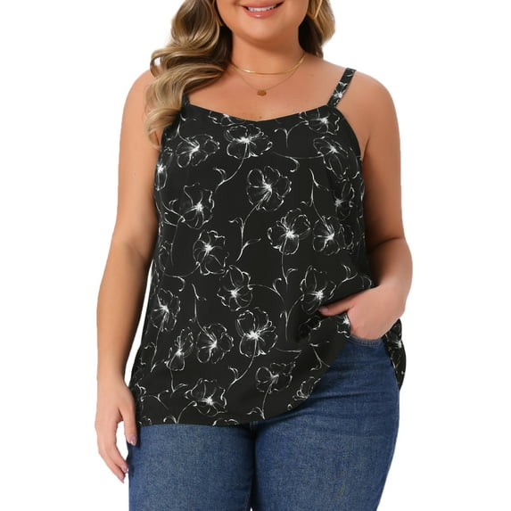 DARING DIVA Women's Plus Cami Top V Neck Adjustable Straps Tank Tops 1X Black