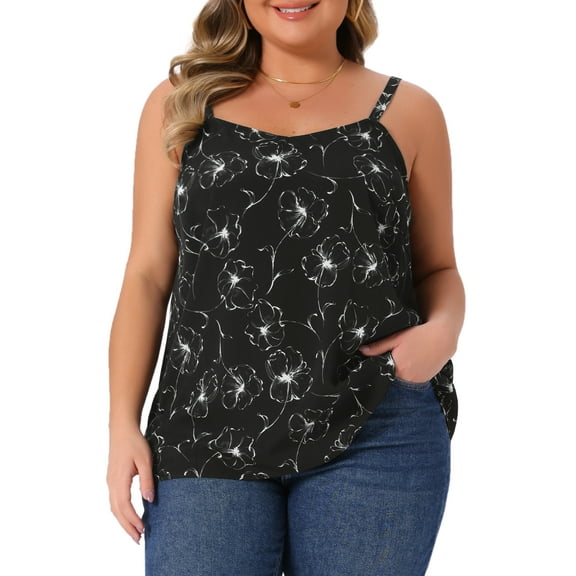 DARING DIVA Women's Plus Cami Top V Neck Adjustable Straps Tank Tops 4X Black