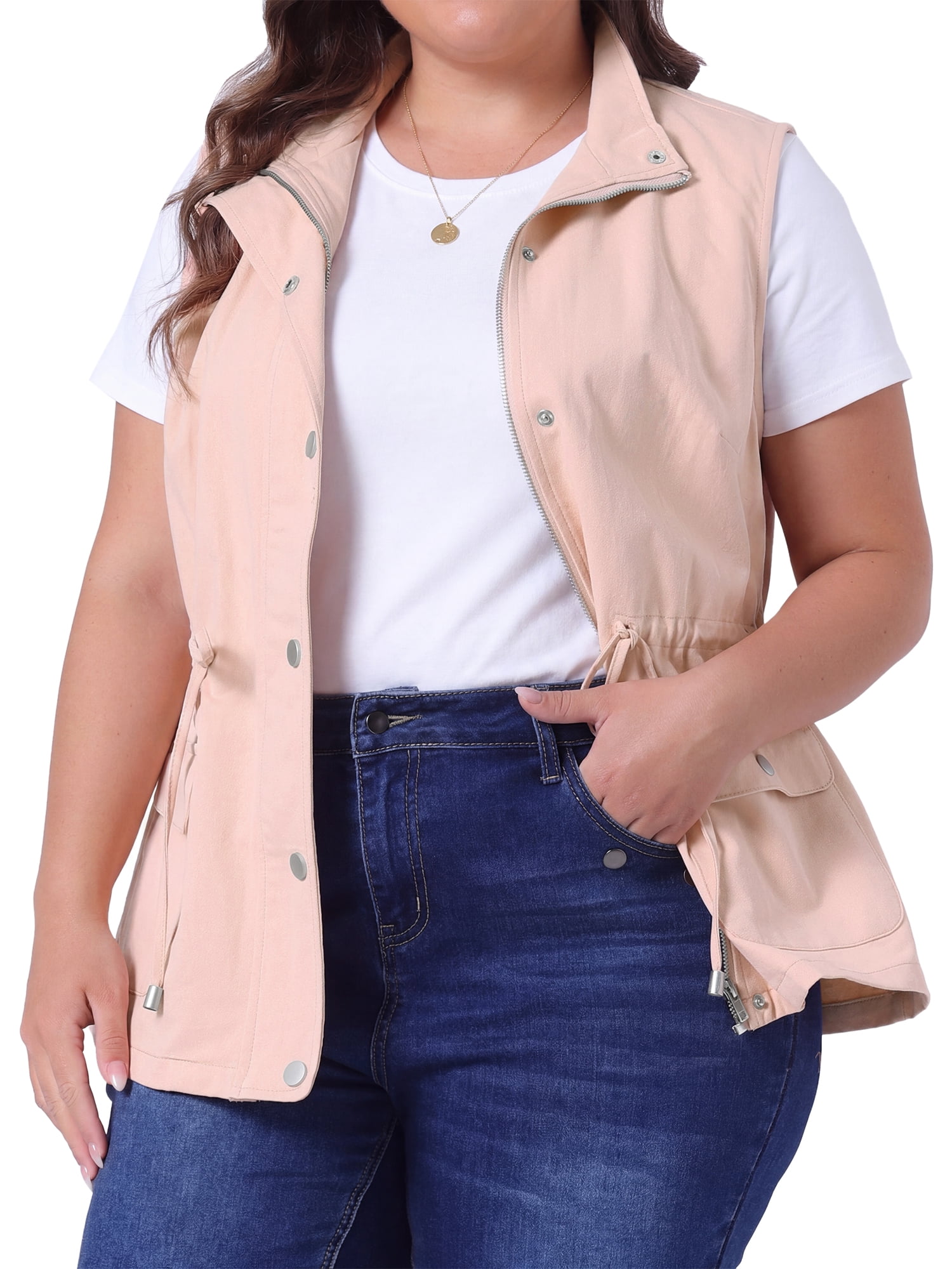 DARING DIVA Women's Plus Size Lightweight Sleeveless Anorak Cargo Vest 1X Pink
