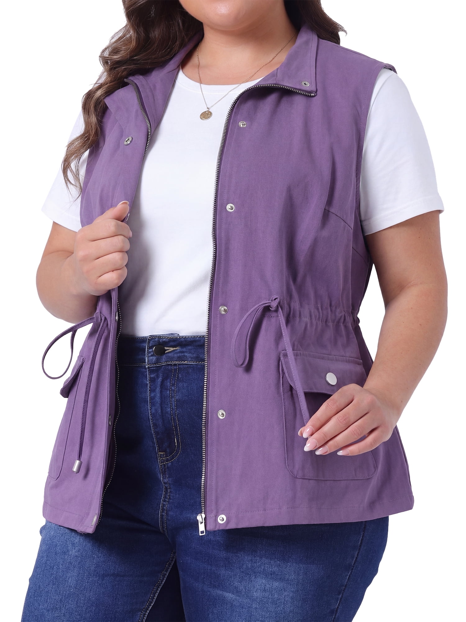 DARING DIVA Women's Plus Size Lightweight Sleeveless Anorak Cargo Vest 4X Purple