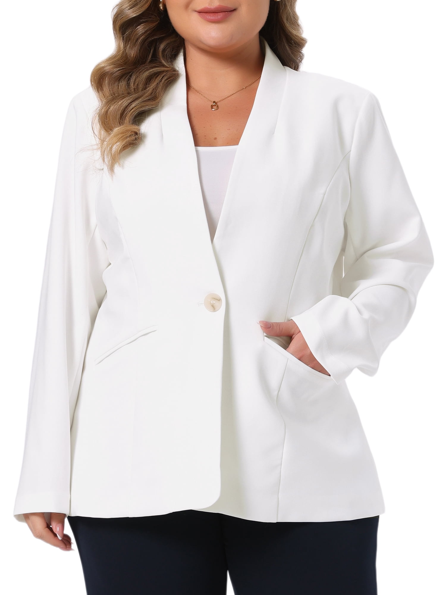 DARING DIVA Women's Plus Casual Blazer Business Open Front Work Office Jacket 3X White