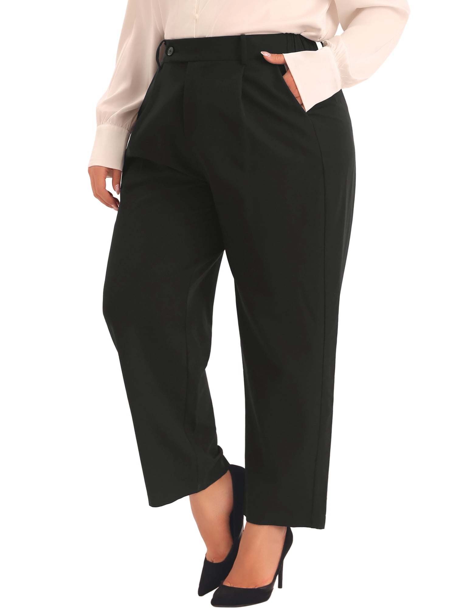 DARING DIVA Women's Plus Casual Elastic High Waisted Long Straight Pants 5X Black