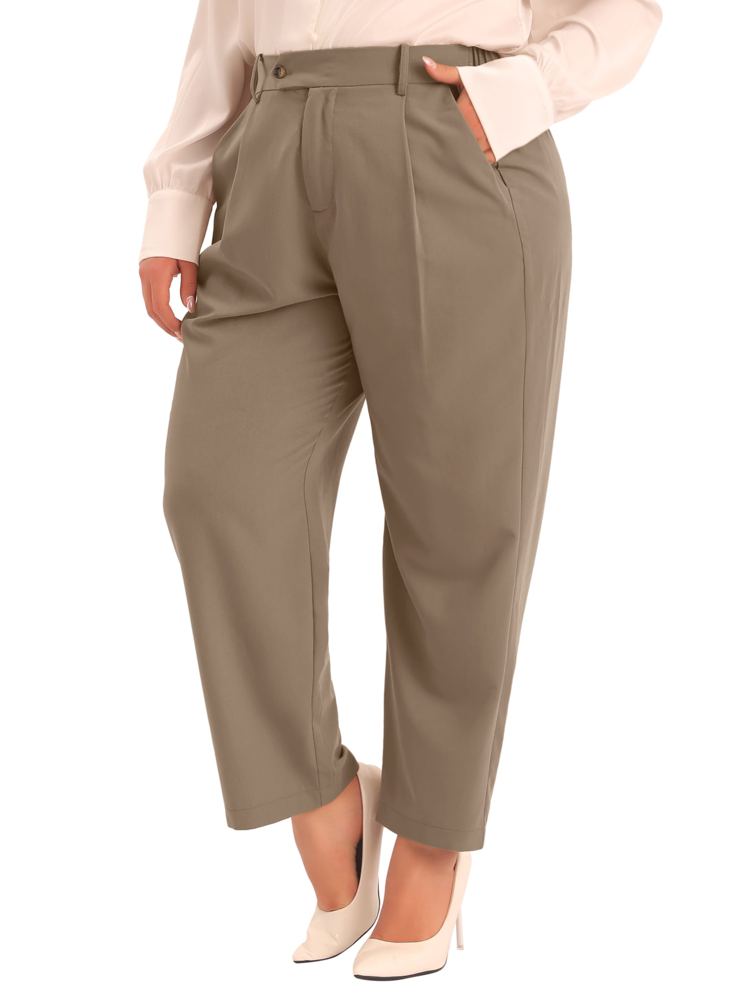 DARING DIVA Women's Plus Casual Elastic High Waisted Long Straight Pants 6X Brown