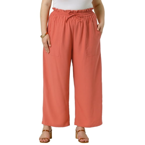 DARING DIVA Women's Plus Casual High Waisted Lounge Pants with Pockets 1X Brick Red