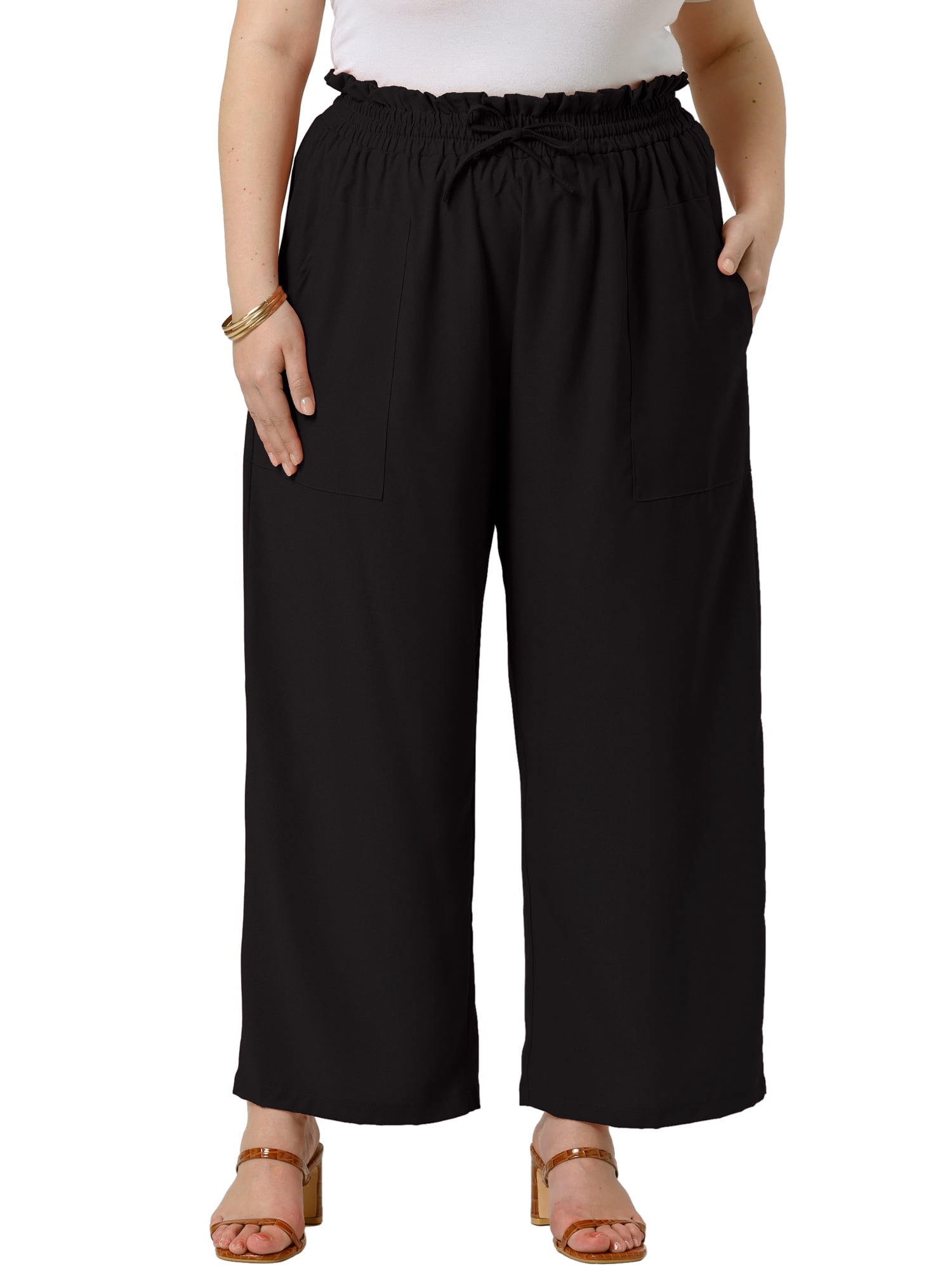 DARING DIVA Women's Plus Casual High Waisted Lounge Pants with Pockets 3X Dark Black