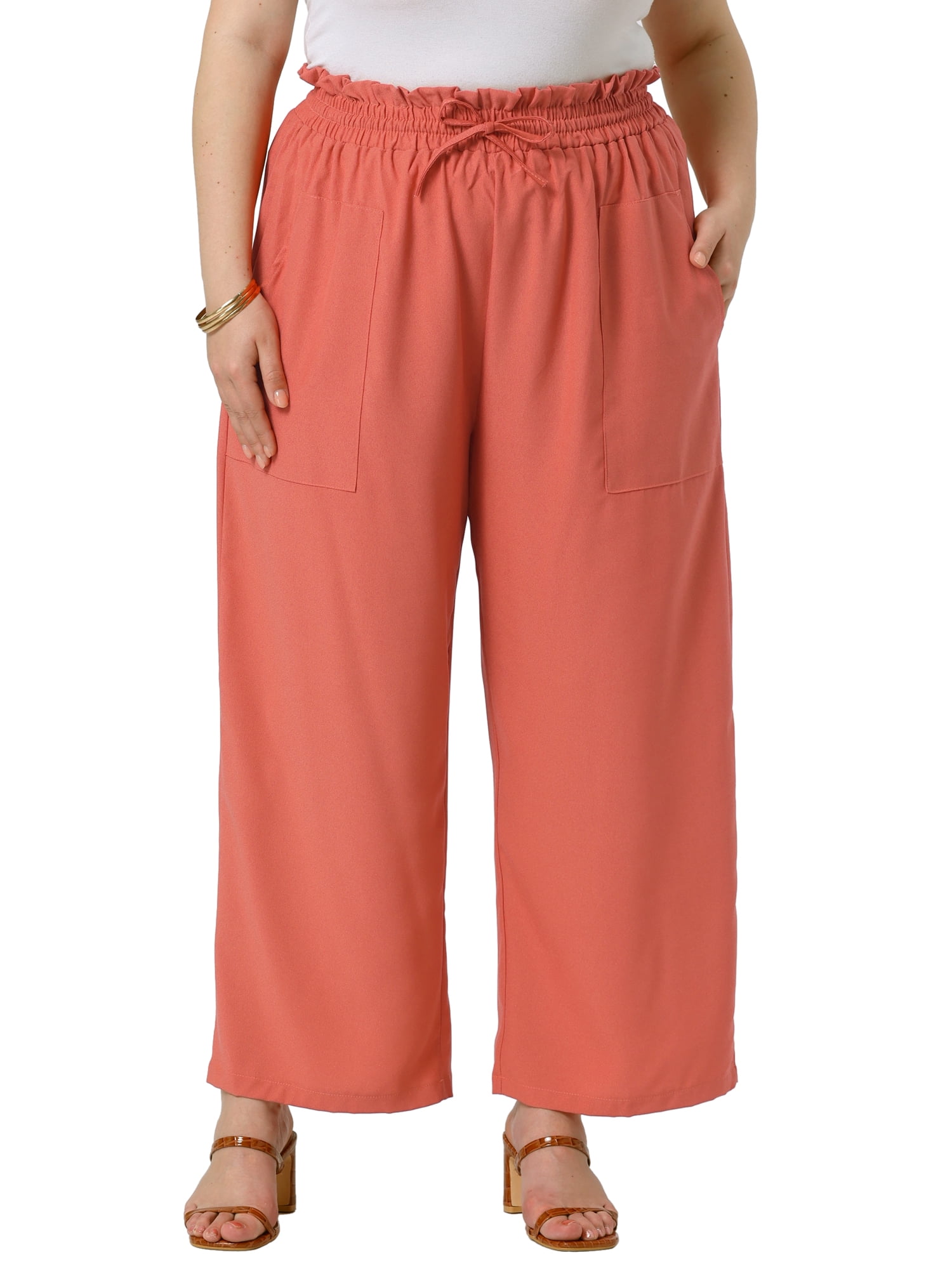 DARING DIVA Women's Plus Casual High Waisted Lounge Pants with Pockets 4X Brick Red