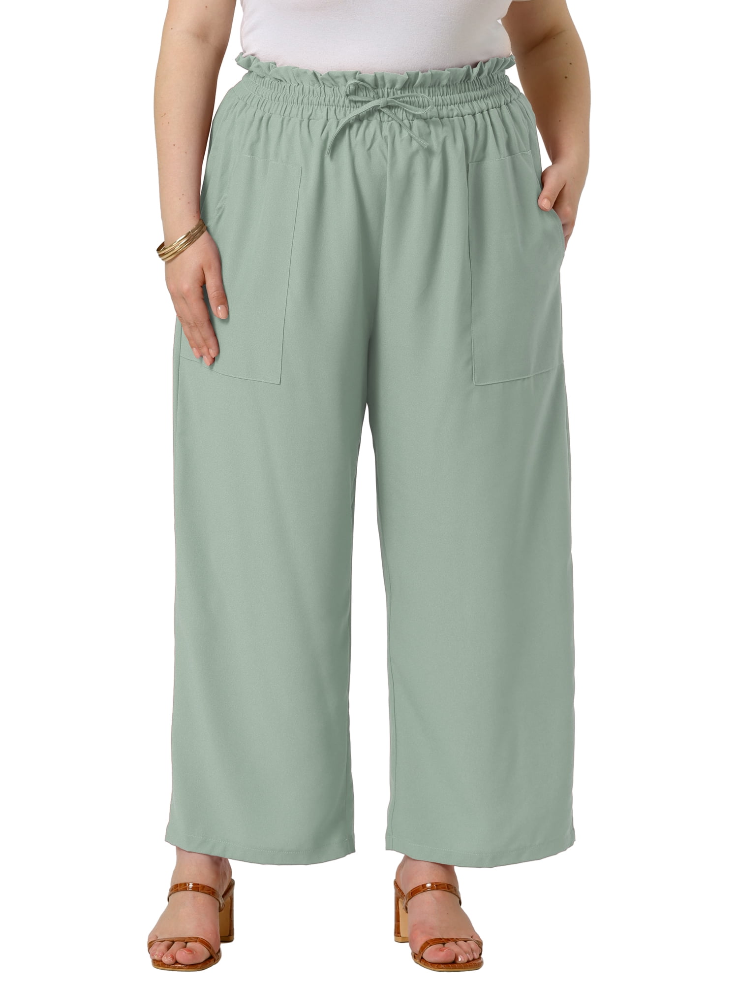 DARING DIVA Women's Plus Casual High Waisted Lounge Pants with Pockets 4X Light Green