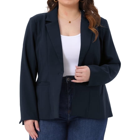 DARING DIVA Women's Plus Casual Long Sleeve Notched Lapel Business Blazer 4X Dark Blue