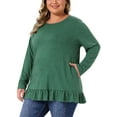 thumbnail image 1 of DARING DIVA Women's Plus Casual Long Sleeve Ruffled Hem Blouse 1X Green, 1 of 6