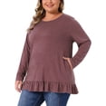 thumbnail image 1 of DARING DIVA Women's Plus Casual Long Sleeve Ruffled Hem Blouse 4X Burgundy, 1 of 6