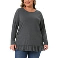 thumbnail image 1 of DARING DIVA Women's Plus Casual Long Sleeve Ruffled Hem Blouse 4X Dark Gray, 1 of 6