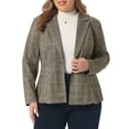 thumbnail image 1 of DARING DIVA Women's Plus Casual Plaid Notched Lapel Button Jacket 3X Brown, 1 of 7