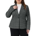 thumbnail image 1 of DARING DIVA Women's Plus Casual Plaid Notched Lapel Button Jacket Gray 1X, 1 of 6