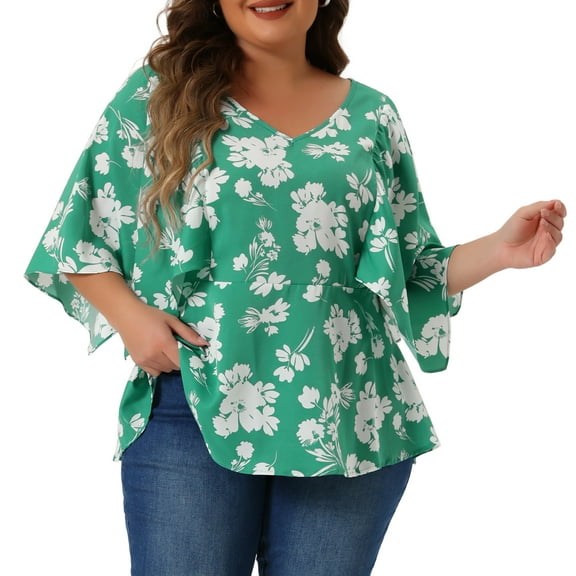 DARING DIVA Women's Plus Casual Ruffle Sleeve Chiffon Babydoll Blouse 3XL Green