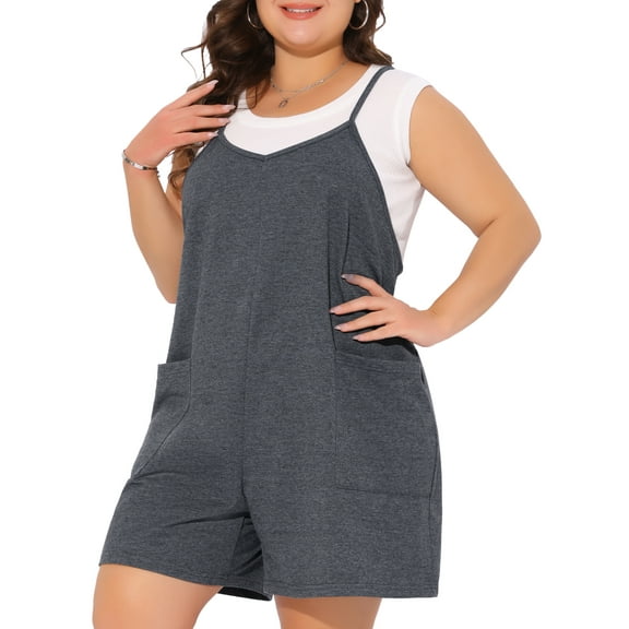 DARING DIVA Women's Plus Casual Sleeveless Spaghetti Strap Romper 2X Grey