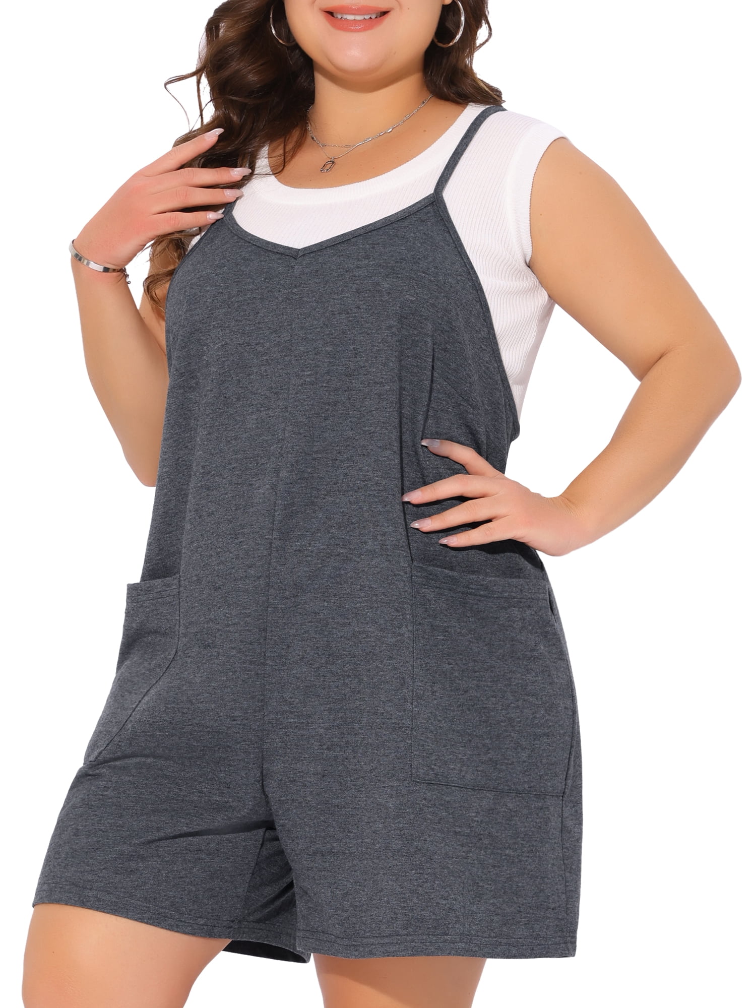 DARING DIVA Women's Plus Casual Sleeveless Spaghetti Strap Romper 3X Grey