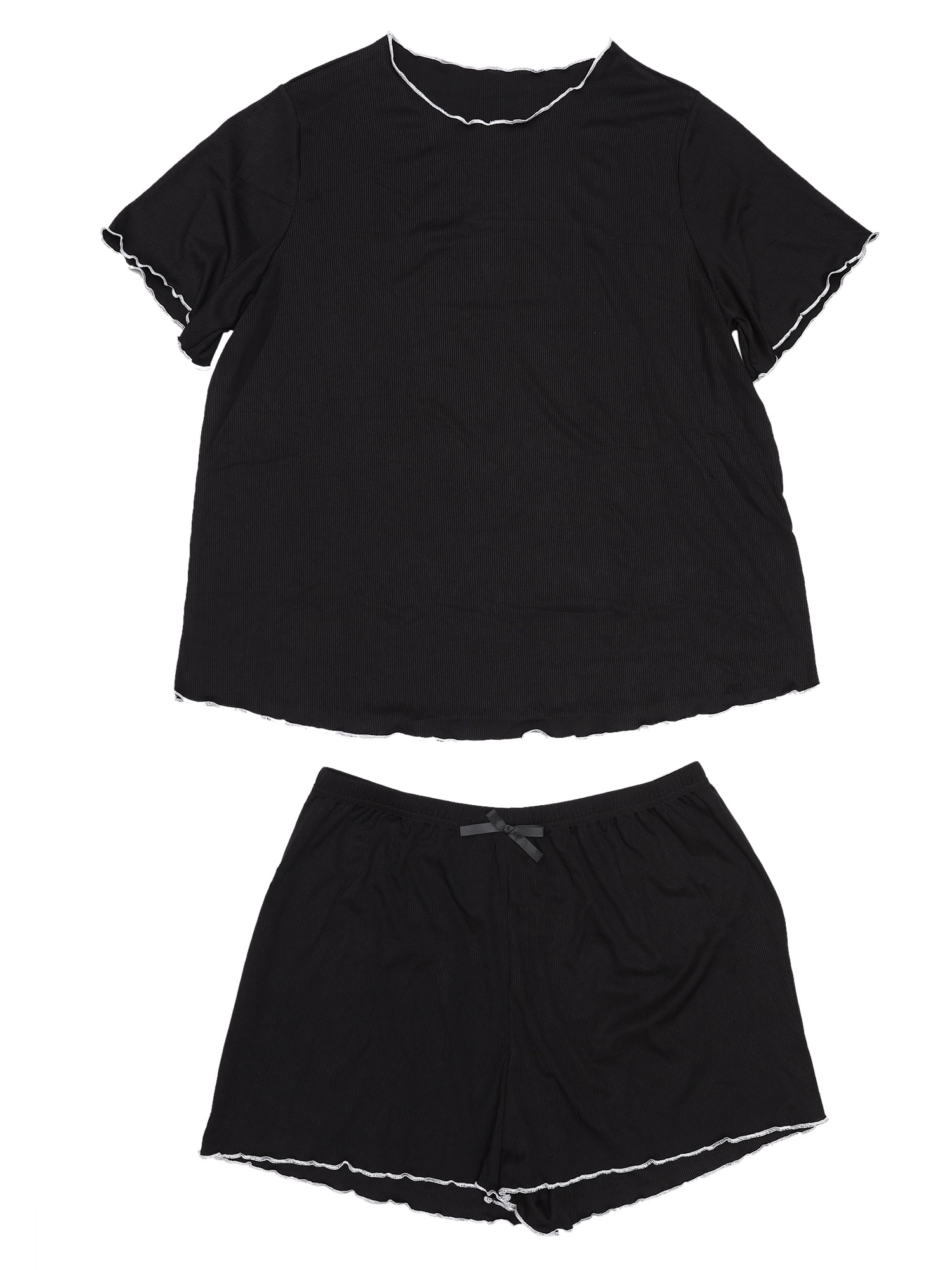 DARING DIVA Women's Plus Casual Soft Round Neck Sleepwear Tops and Shorts 2X Black