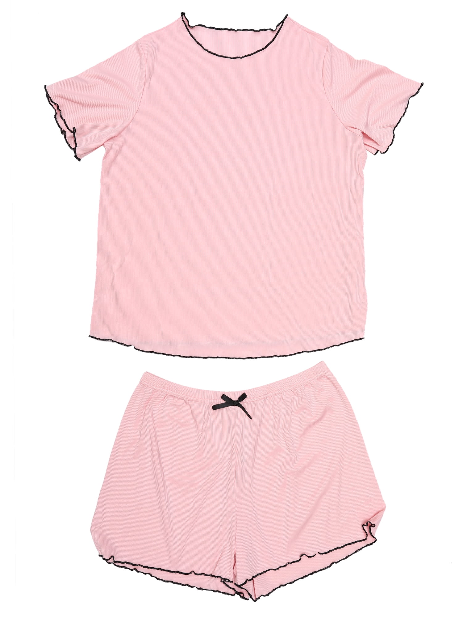 DARING DIVA Women's Plus Casual Soft Round Neck Sleepwear Tops and Shorts 4X Pink