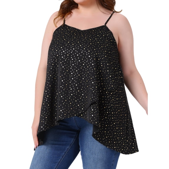 DARING DIVA Women's Plus Casual Summer Cami Polka Dots Sleeveless Tank Tops 1X Black