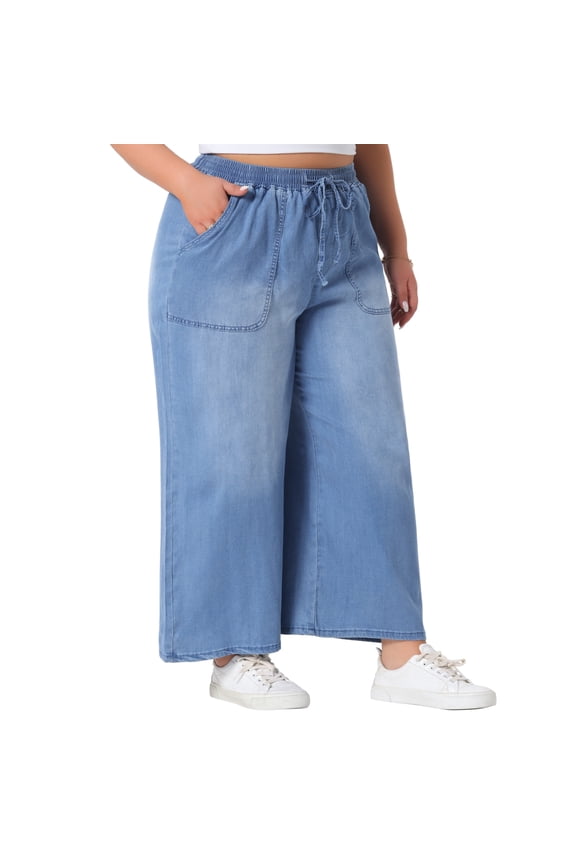 Women's Plus Chambray Baggy Fit Jeans Denim Pants with Pockets 3X Light Blue