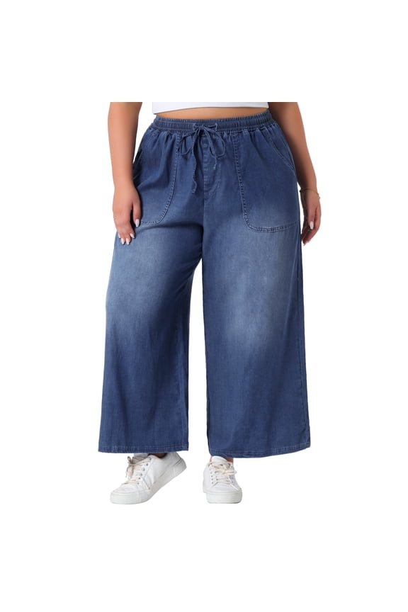Women's Plus Chambray Baggy Fit Jeans Denim Pants with Pockets 4X Black Blue