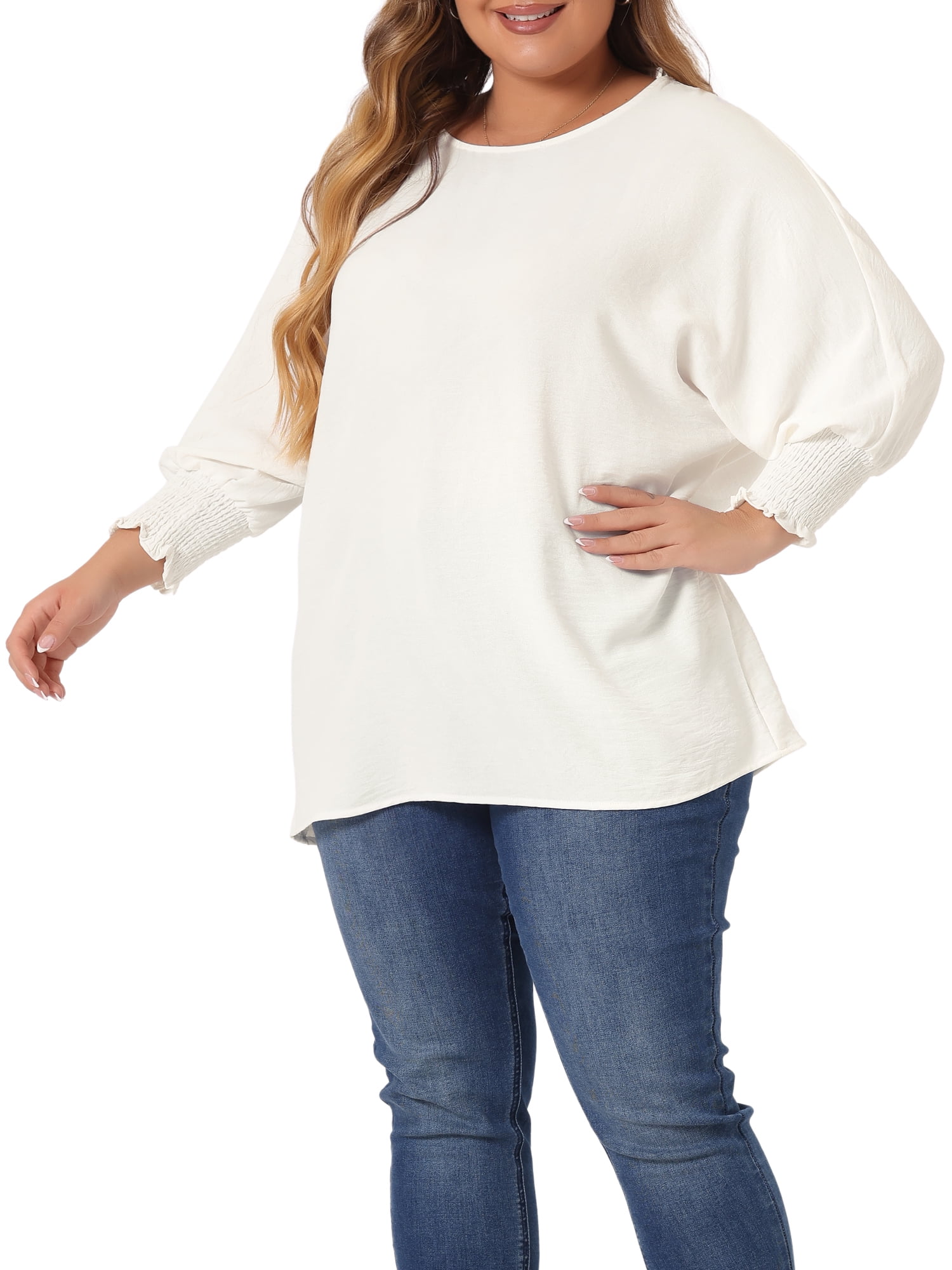 DARING DIVA Women's Plus Chiffon Batwing Ruffle Long Sleeve Casual Blouse 3X White