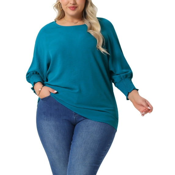DARING DIVA Women's Plus Chiffon Batwing Ruffle Long Sleeve Casual Blouse 4X Lake Blue