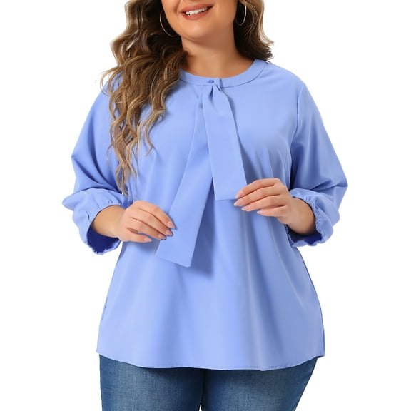DARING DIVA Women's Plus Chiffon Round Neck Ruffle Work Blouse 1X Light Blue
