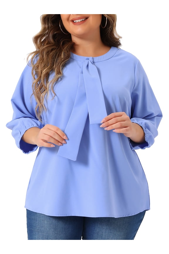 DARING DIVA Women's Plus Chiffon Round Neck Ruffle Work Blouse 4X Light Blue