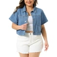 thumbnail image 1 of DARING DIVA Women's Plus Classic Washed Cropped Denim Jacket 1X Light Blue, 1 of 6