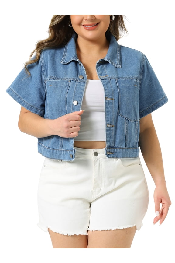 Women's Plus Classic Washed Cropped Denim Jacket 2X Light Blue