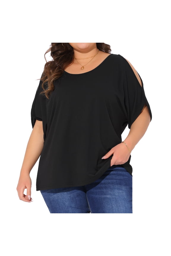 Women's Plus Cold Shoulder Summer Blouse 2X Black