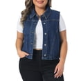 thumbnail image 1 of DARING DIVA Women's Plus Collared Neck Button Down Waistcoat Jean Vest 4X Dark Blue, 1 of 6