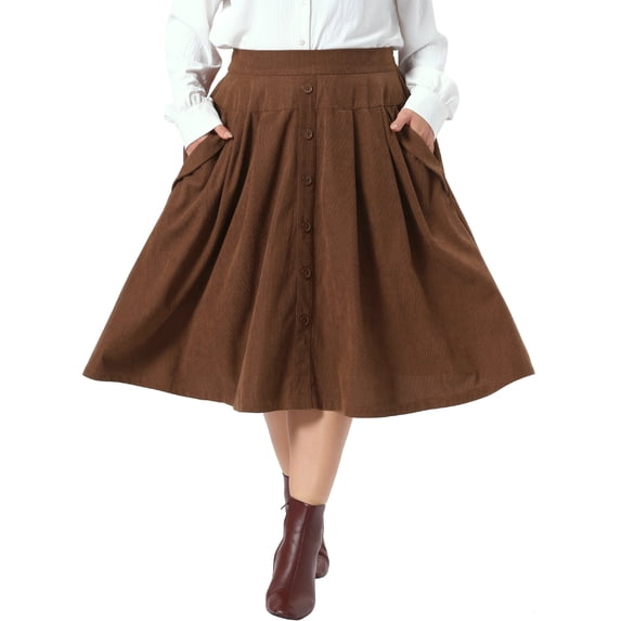 DARING DIVA Women's Plus Corduroy Midi A-line Soft Corduroy Skirt 1X Brown