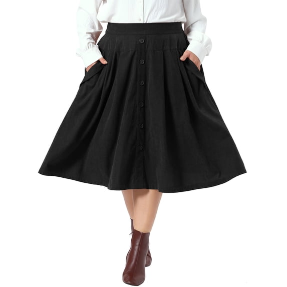 DARING DIVA Women's Plus Corduroy Midi A-line Soft Corduroy Skirt 3X Black