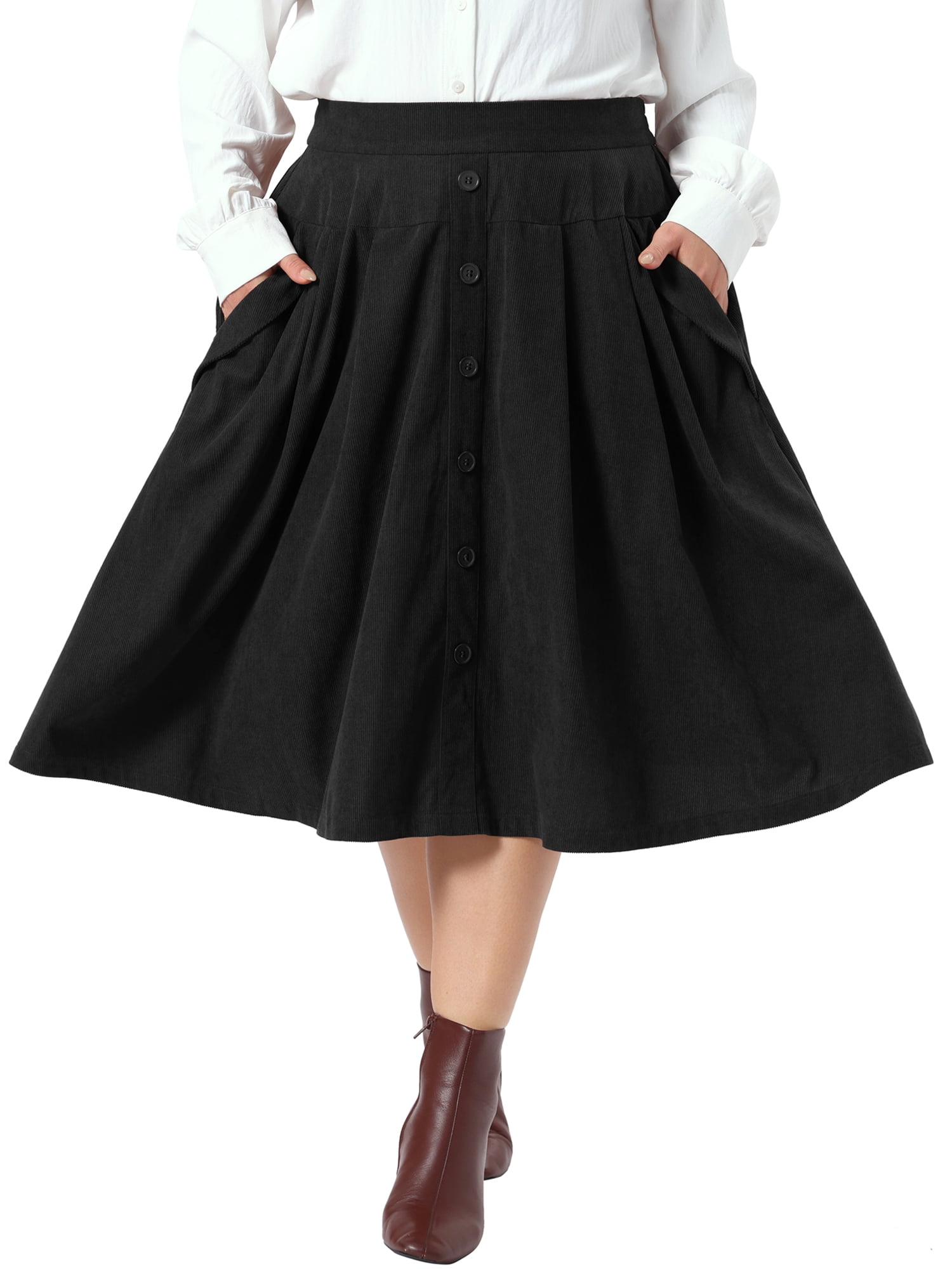 DARING DIVA Women's Plus Corduroy Midi A-line Soft Corduroy Skirt 4X Black