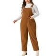thumbnail image 1 of DARING DIVA Women's Plus Corduroy Overalls Casual Jumpsuit with Pockets 1X Caramel, 1 of 6