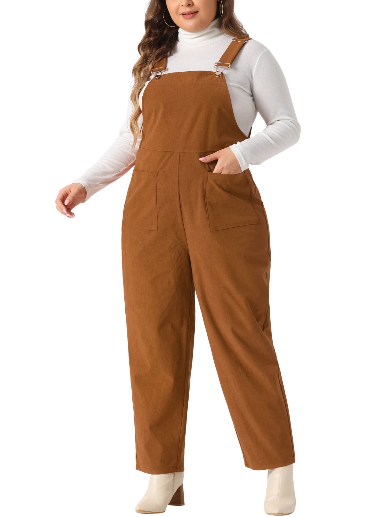 DARING DIVA Women's Plus Corduroy Overalls Casual Jumpsuit with Pockets 2X Caramel