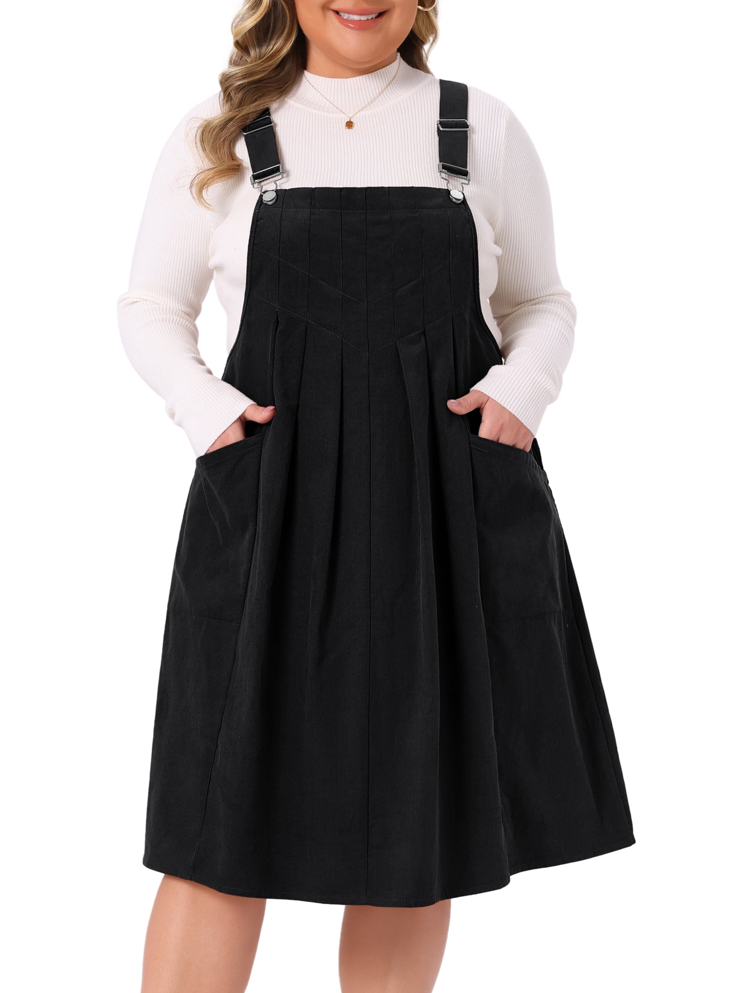 DARING DIVA Women's Plus Corduroy Pinafore Dress Pleated Skirt 4X Black