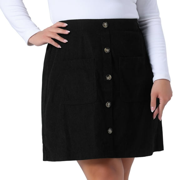 DARING DIVA Women's Plus Corduroy Skirt Button Down Mini Skirt 2X Black