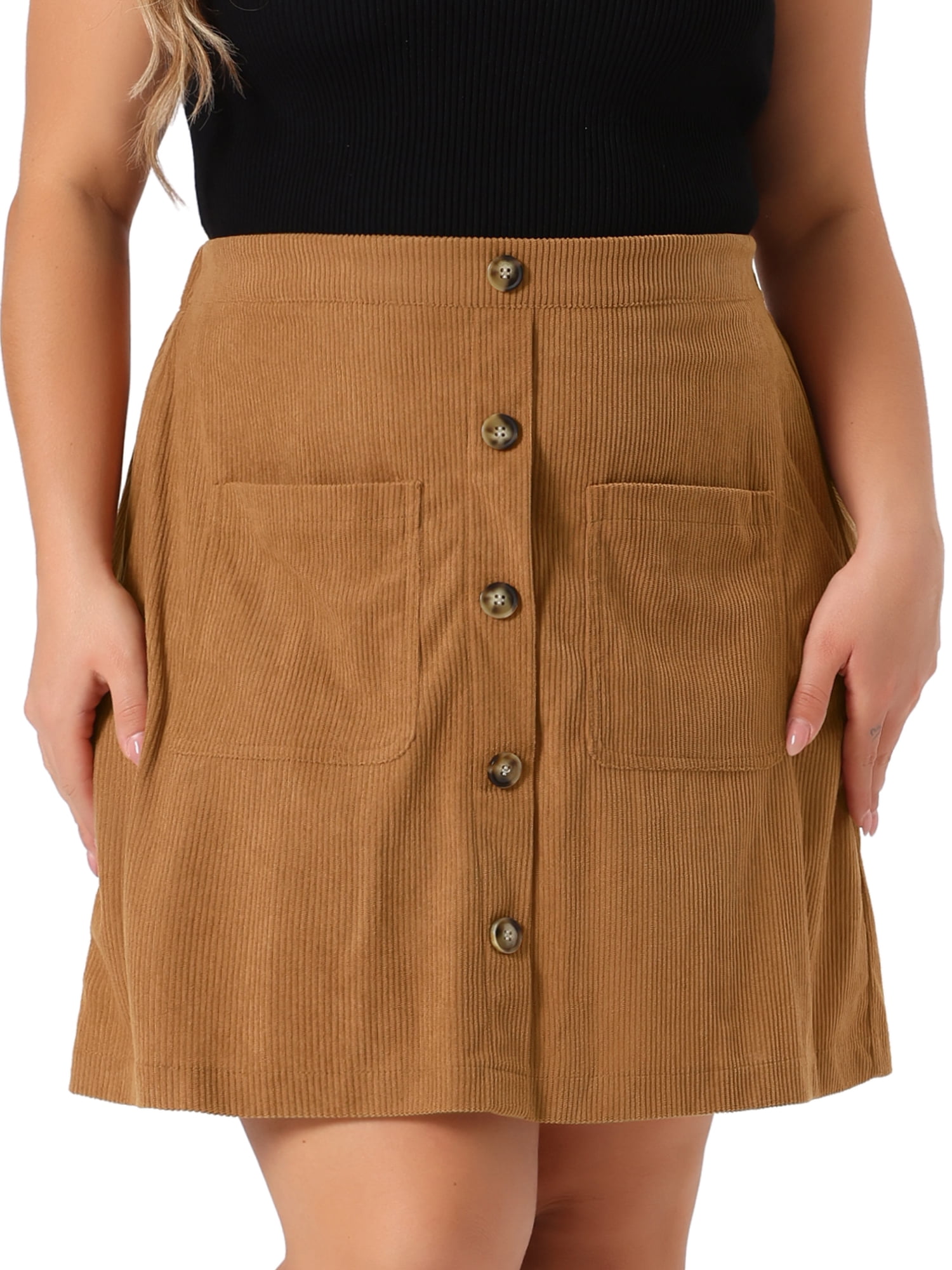 DARING DIVA Women's Plus Size with Pockets Mini Corduroy Skirt 2X Brown