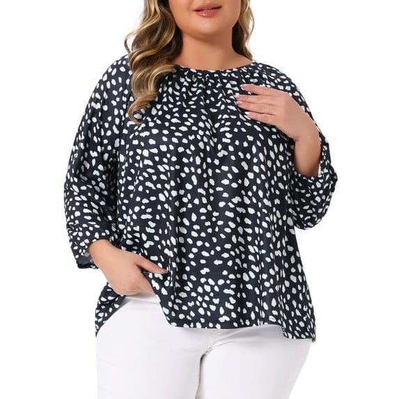 DARING DIVA Women's Plus Crew Neck 3/4 Sleeve Blouse 1X Navy Blue